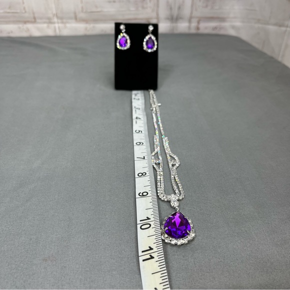 Prom/Special Occasion Necklace and Earrings, Purple - Picture 7 of 12